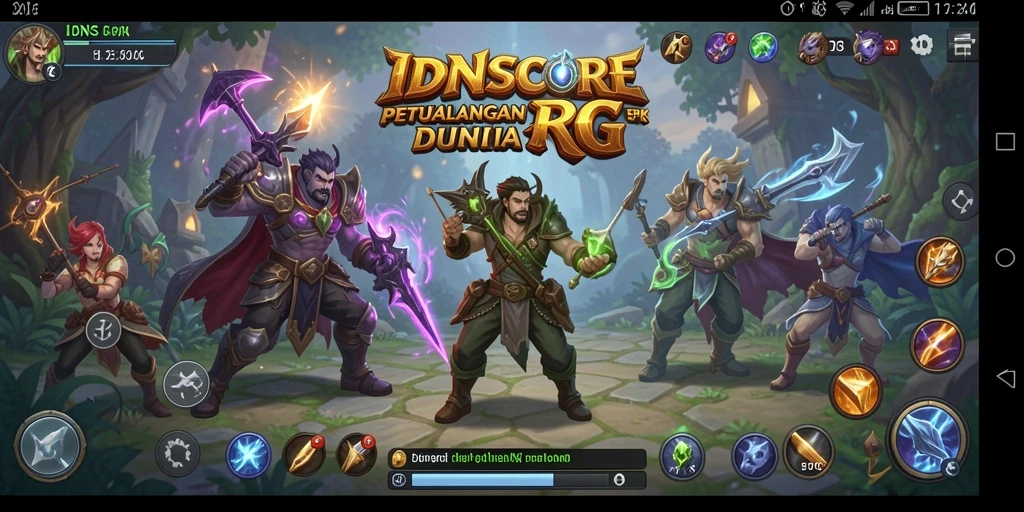 Screenshot utama IDNSCORE menampilkan aksi pertempuran RPG yang intens.