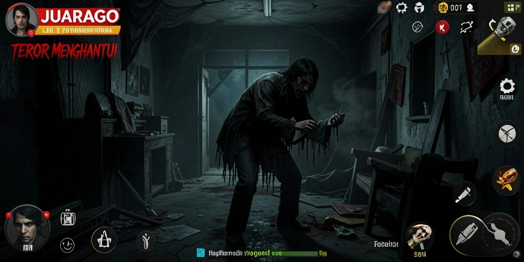 Gameplay JUARAGO dengan nuansa mencekam dan menakutkan.
