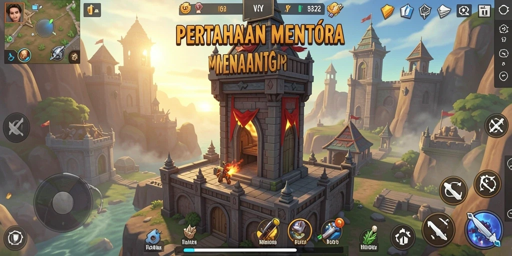 Screenshot gameplay Tower Defense yang penuh aksi dan strategi.